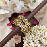 Vriksham Elegant Leaf Kundan Kada Bangle-Screw Type Bangles-White-G19907